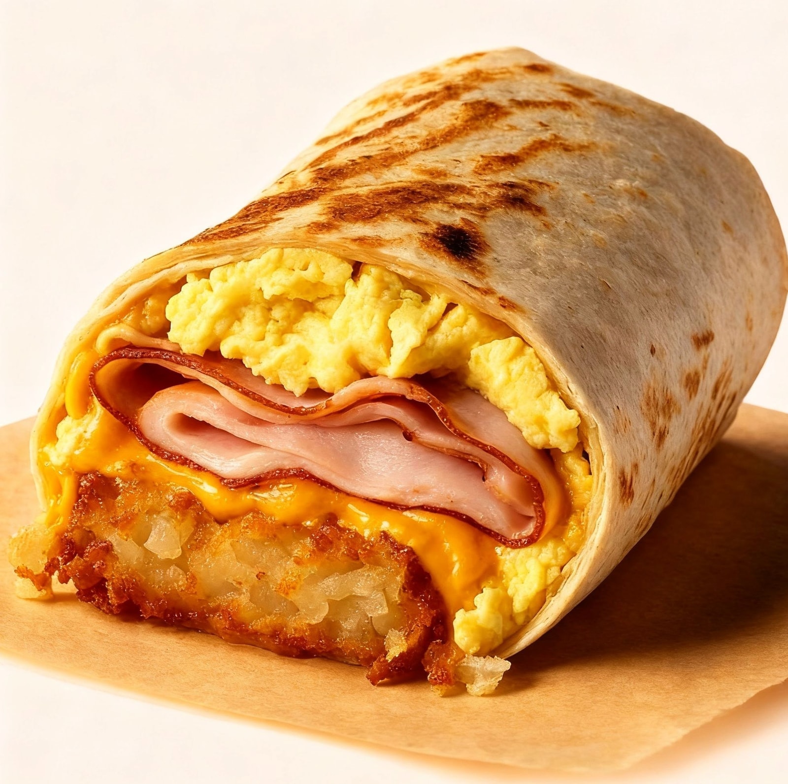 Turkey Ham Egg Hash Brown Breakfast Wrap