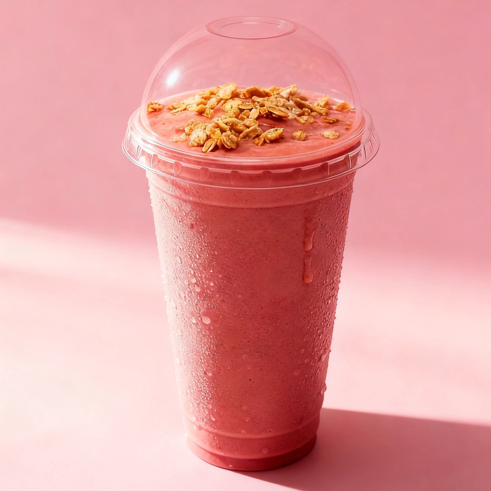 Sam Peanut Butter Smoothie: Banana, Strawberry, Granola & Almond Milk